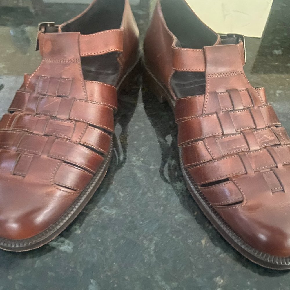 Nordstrom’s Men's Leather Woven Buckle Sandals - Size 9 - Color Cocoa.